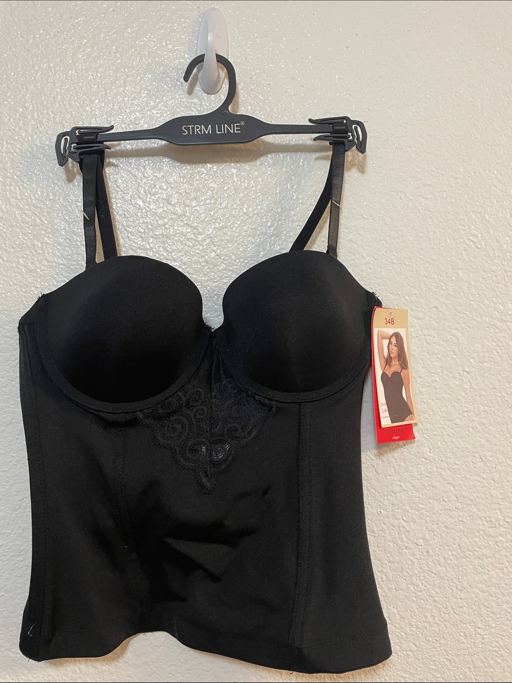 Black Longline Shaping Bustier with Lace Design